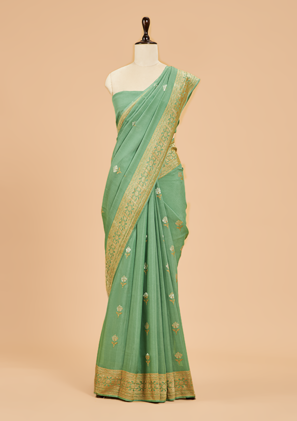 Pista Green Butta Saree In Georgette