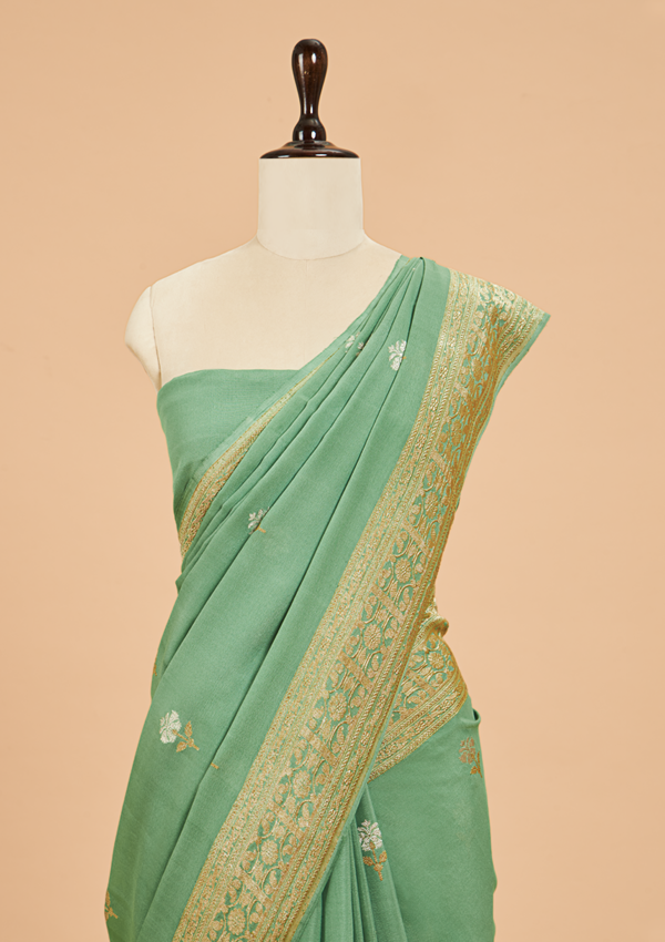 Pista Green Butta Saree In Georgette