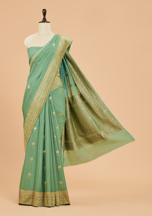 Pista Green Butta Saree In Georgette