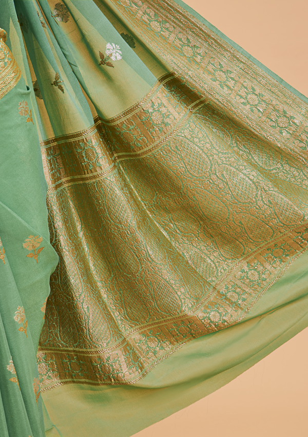 Pista Green Butta Saree In Georgette