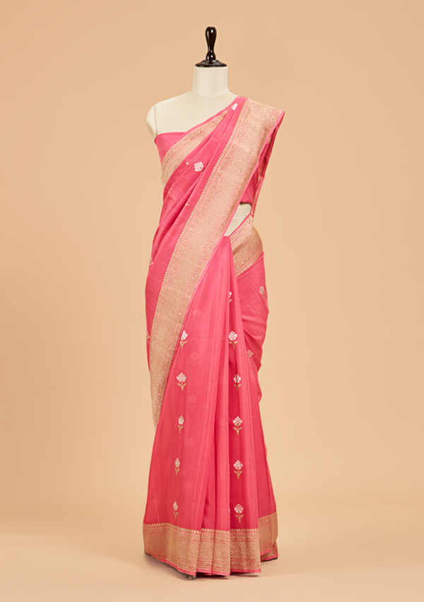 Gajar Pink Butta Saree In Georgette