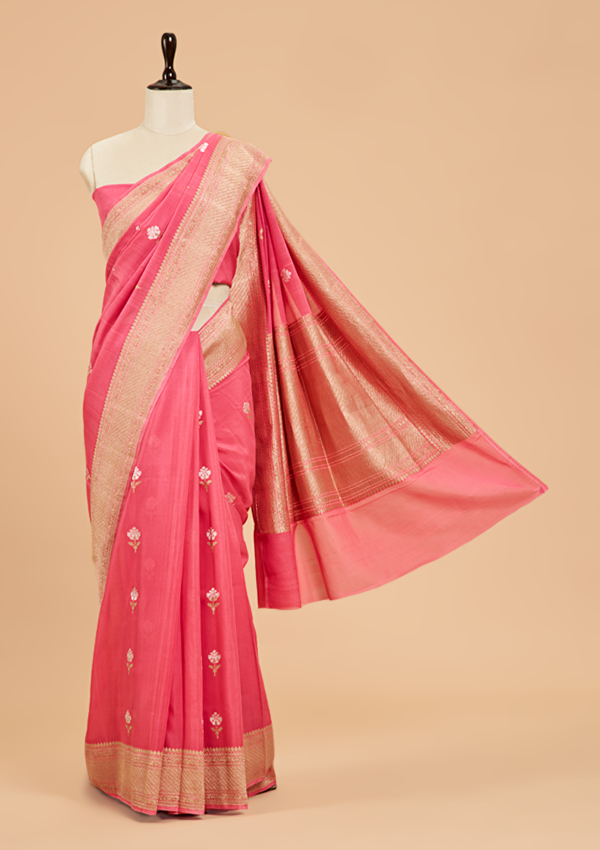 Gajar Pink Butta Saree In Georgette