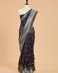 Navy Blue Jaal Saree in Georgette Tussar