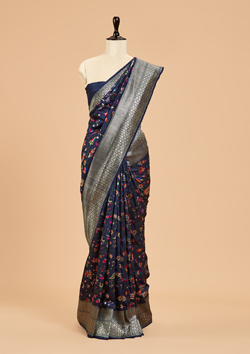 Navy Blue Jaal Saree in Georgette Tussar