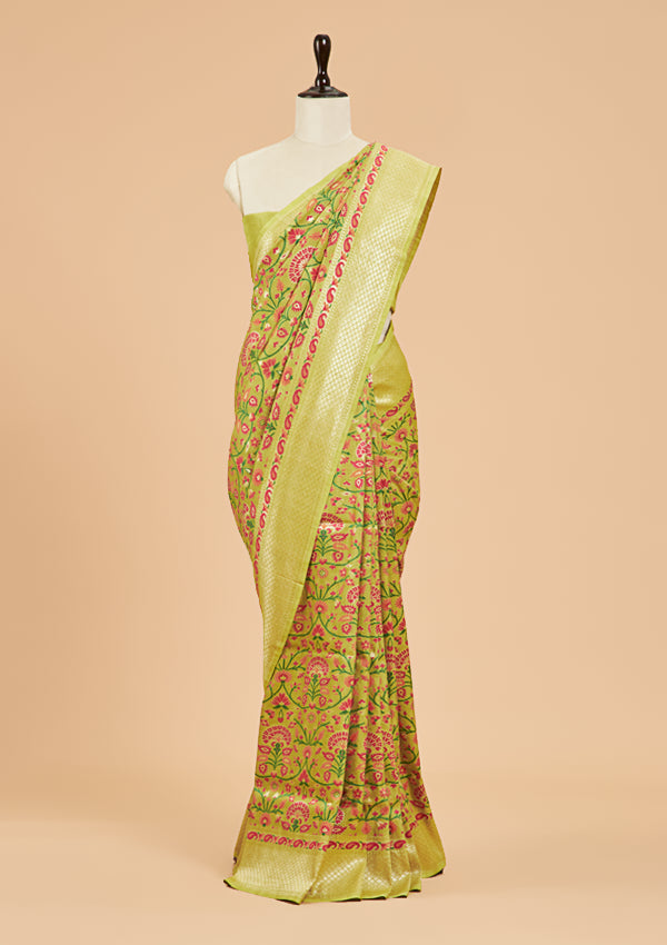 Lemon Jaal Saree in Georgette Tussar