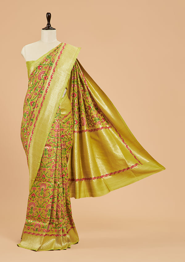 Lemon Jaal Saree in Georgette Tussar