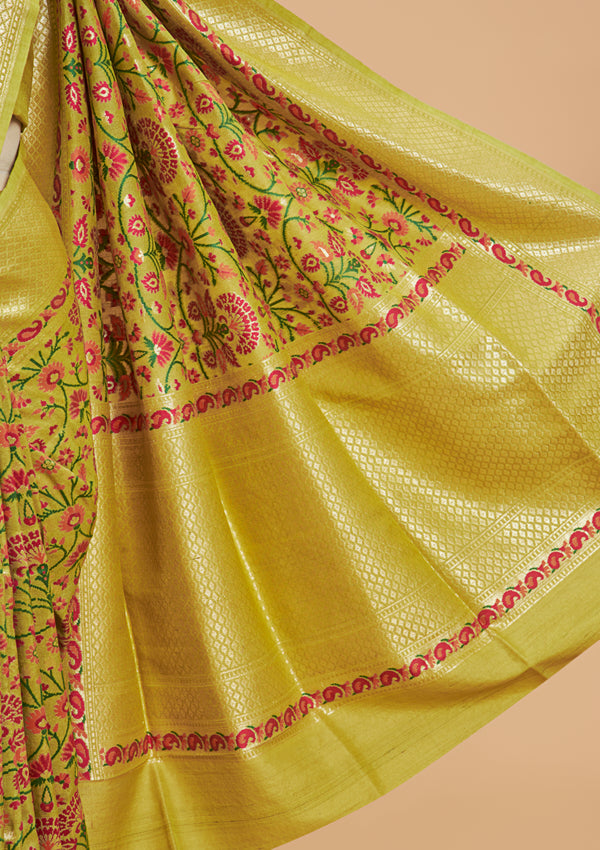 Lemon Jaal Saree in Georgette Tussar