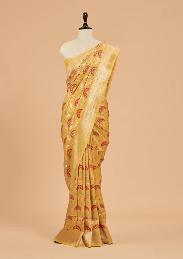 Yellow Jaal Saree in Georgette Tussar