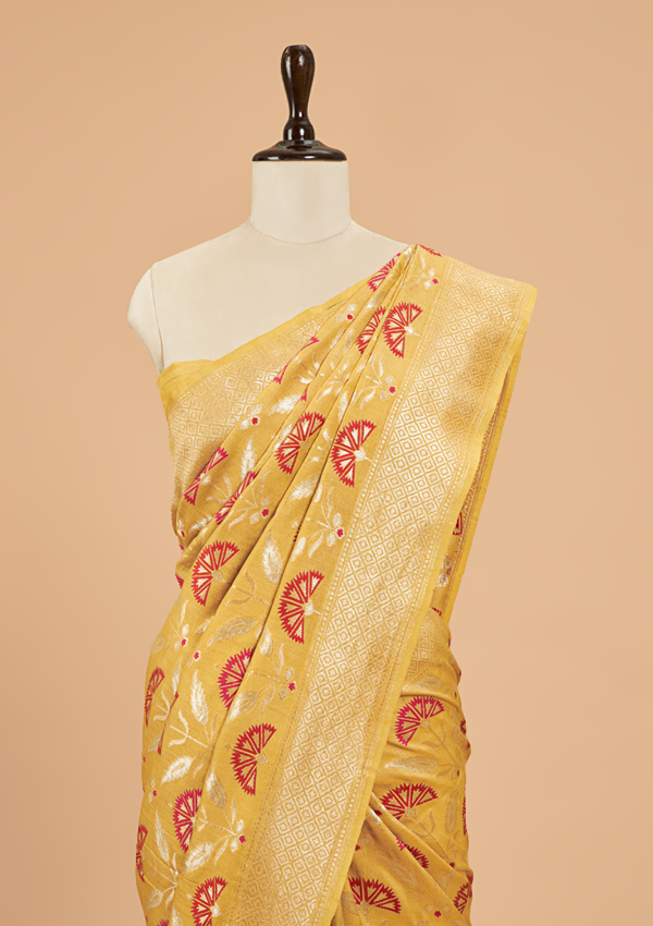 Yellow Jaal Saree in Georgette Tussar