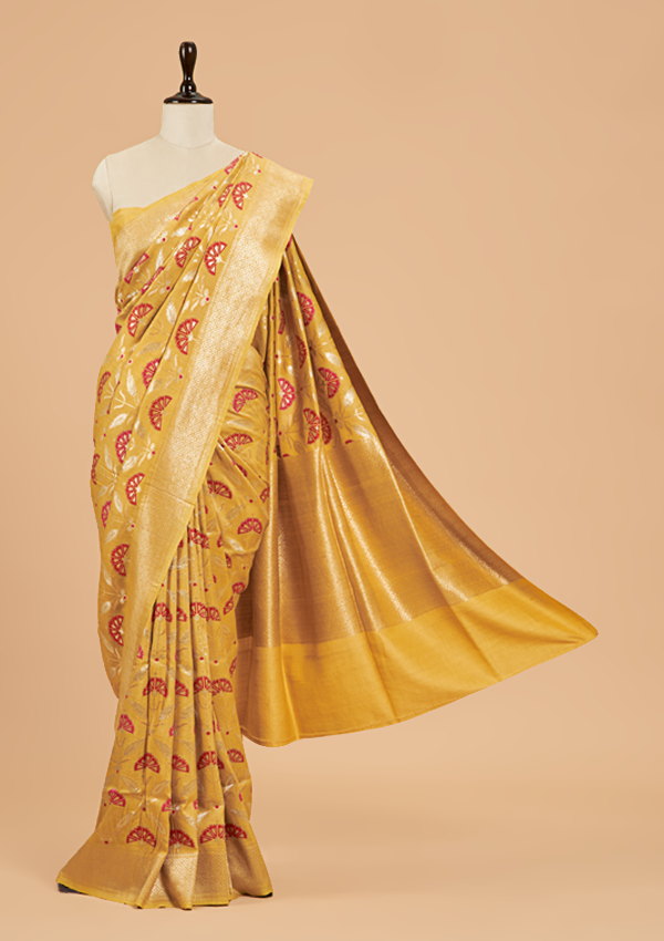 Yellow Jaal Saree in Georgette Tussar