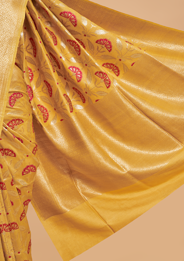 Yellow Jaal Saree in Georgette Tussar