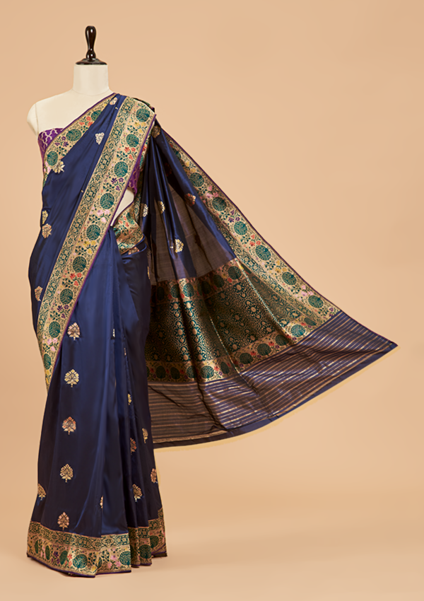 Navy Blue Butta Saree in Silk