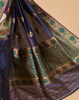 Navy Blue Butta Saree in Silk