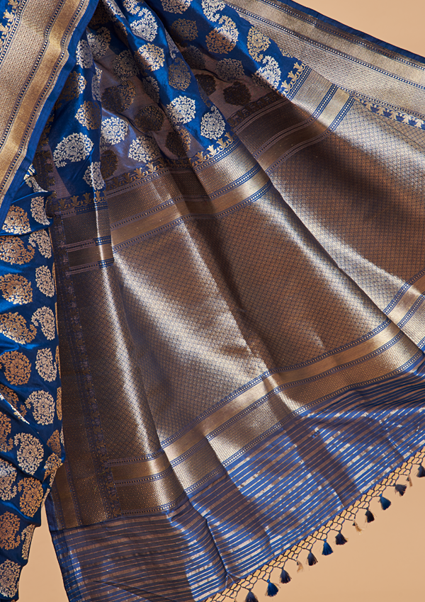 Royal Blue Butta Saree in Silk