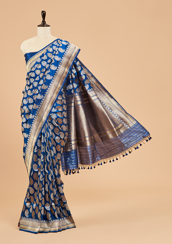 Royal Blue Butta Saree in Silk