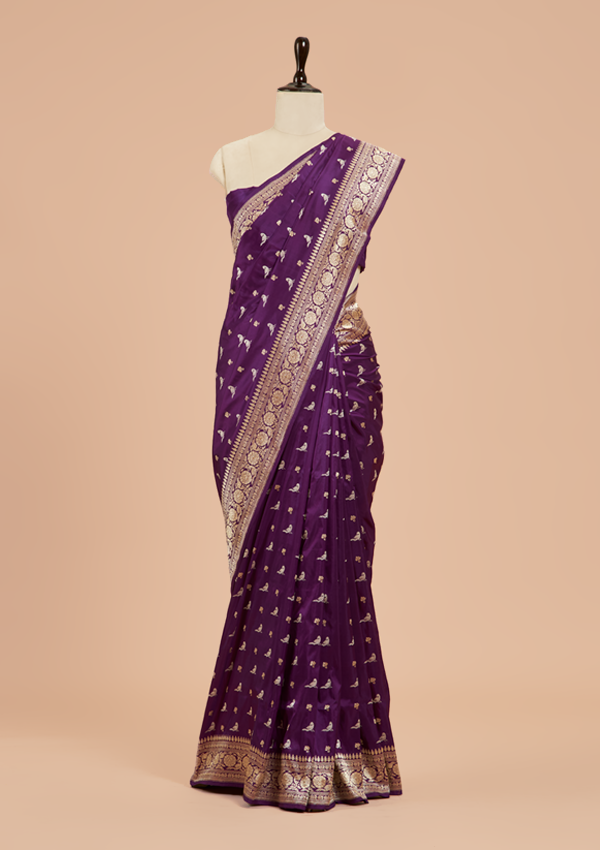 Purple Butti Saree in Silk