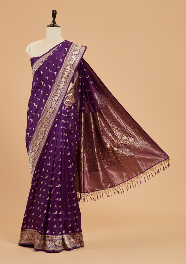 Purple Butti Saree in Silk