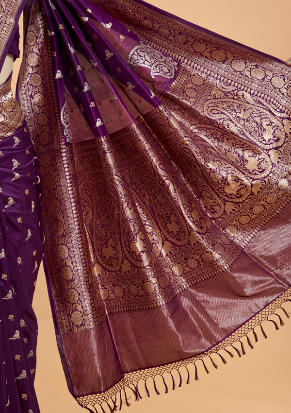 Purple Butti Saree in Silk