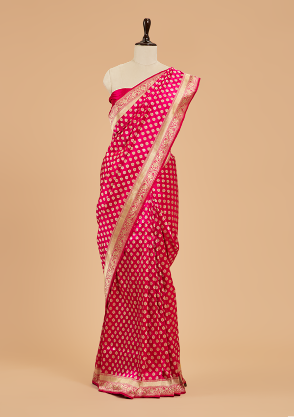 Rani Pink Butti Saree in Silk