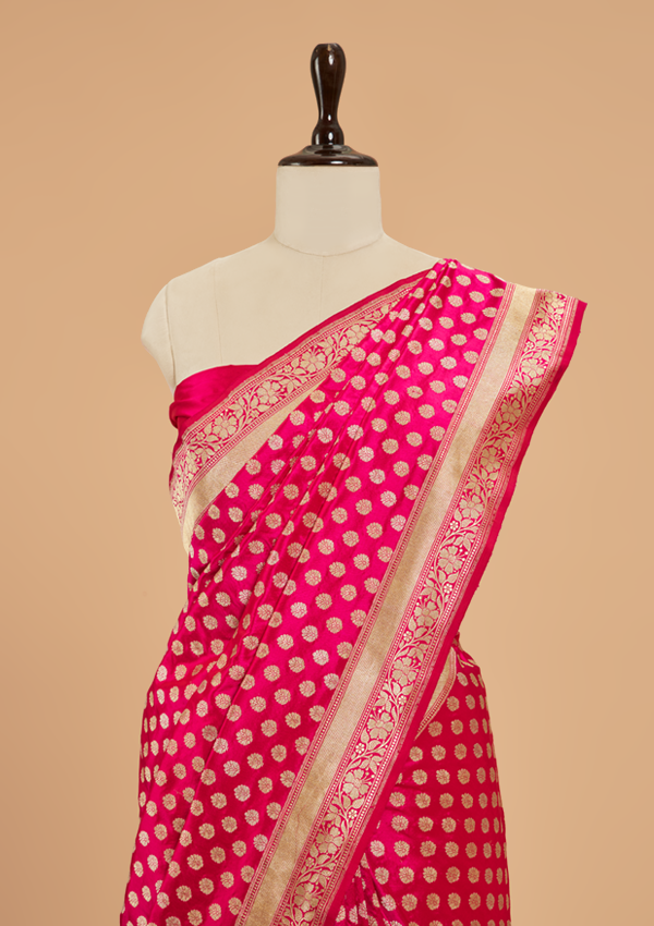 Rani Pink Butti Saree in Silk