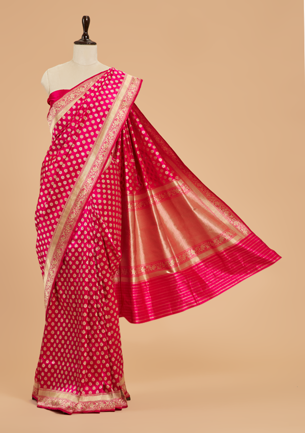 Rani Pink Butti Saree in Silk