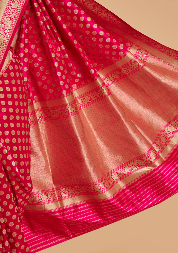 Rani Pink Butti Saree in Silk