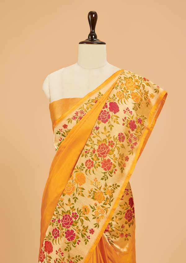 Golden Plain Saree in Silk