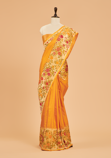 Golden Plain Saree in Silk