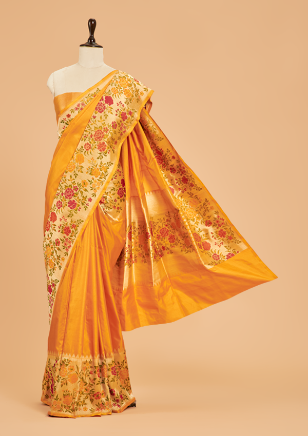 Golden Plain Saree in Silk