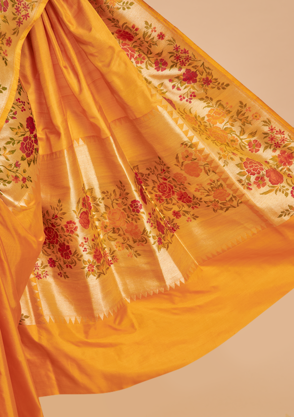 Golden Plain Saree in Silk