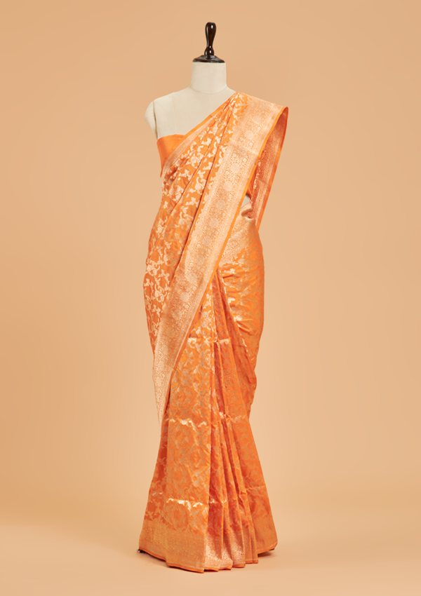 Orange Jaal  Saree in Silk