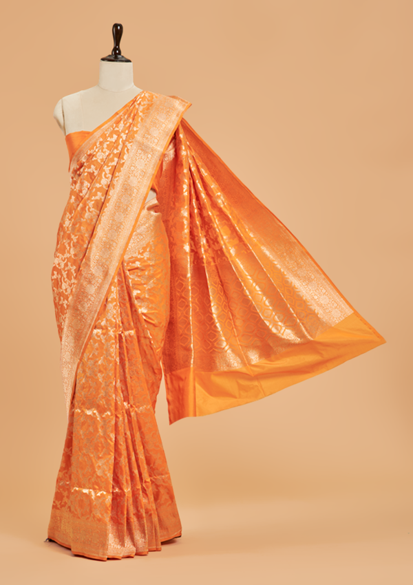 Orange Jaal  Saree in Silk