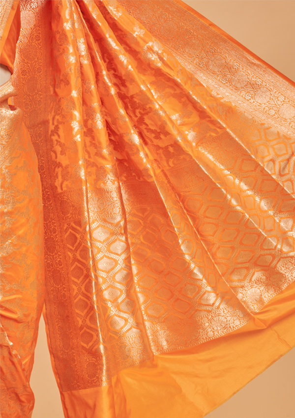 Orange Jaal  Saree in Silk