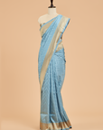 Sky Blue Plain Saree in Silk