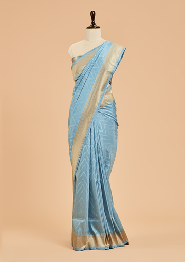 Sky Blue Plain Saree in Silk