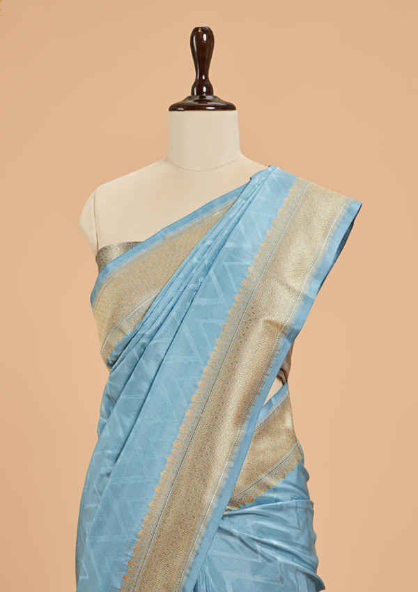 Sky Blue Plain Saree in Silk