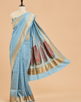 Sky Blue Plain Saree in Silk