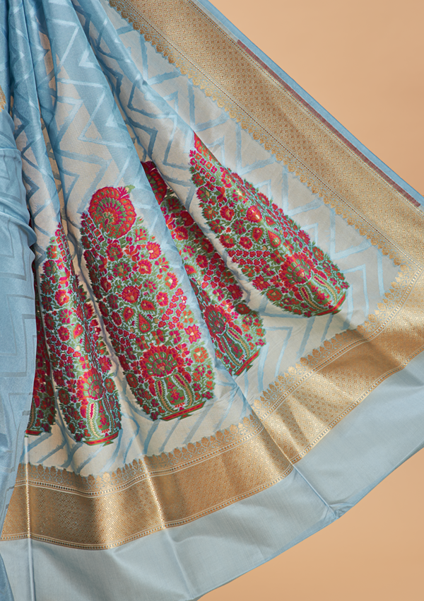 Sky Blue Plain Saree in Silk