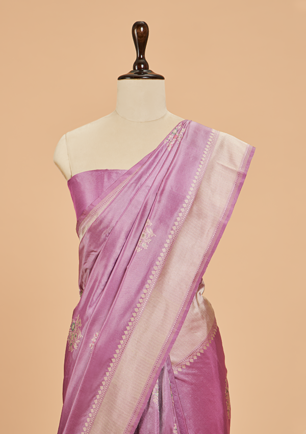 Mauve without Zari Butta Saree in Silk