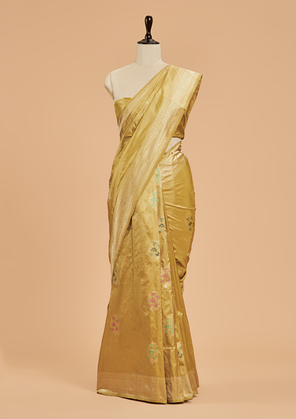 Pista without Zari Butta Saree in Silk