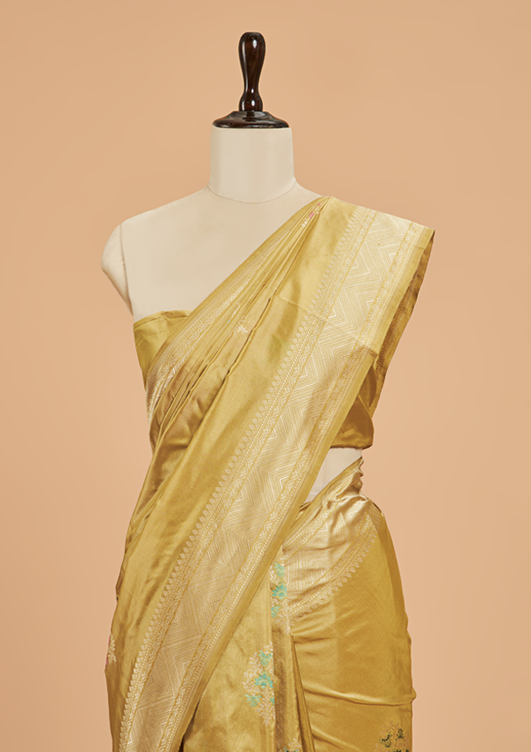 Pista without Zari Butta Saree in Silk