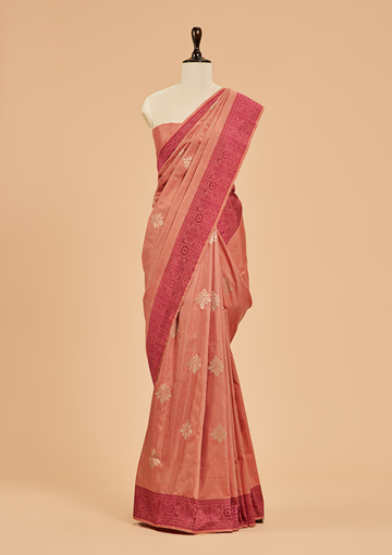 Peach without Zari Saree in Silk