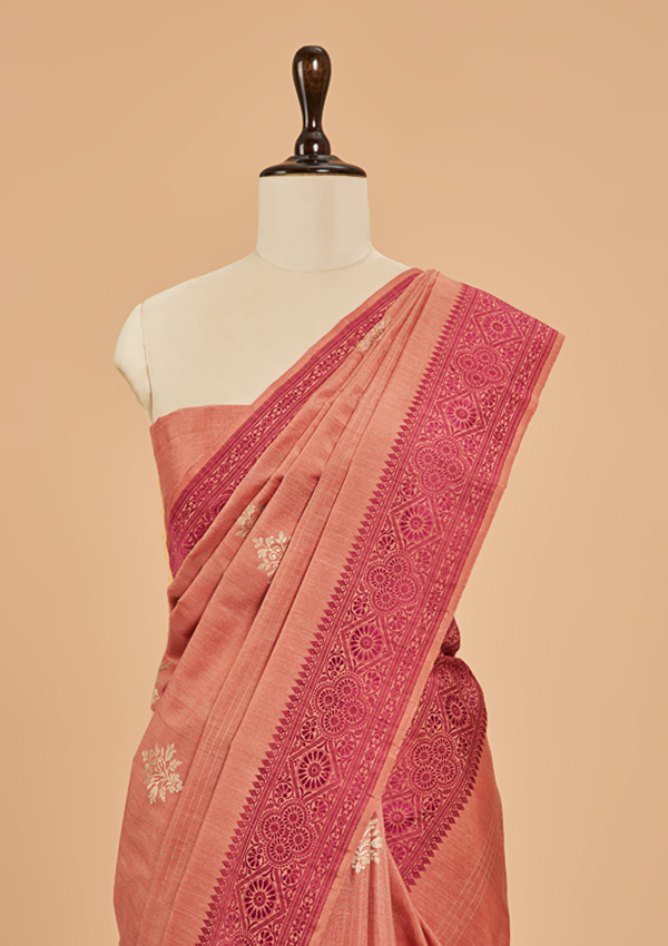 Peach without Zari Saree in Silk