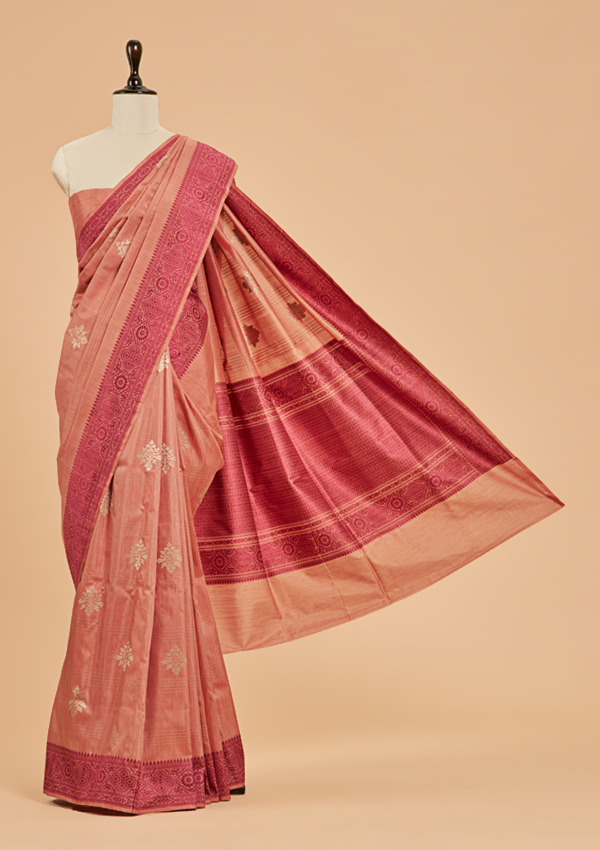 Peach without Zari Saree in Silk