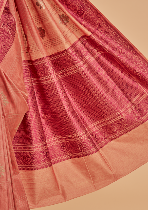 Peach without Zari Saree in Silk