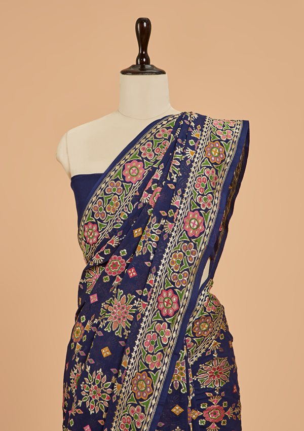 Navy Blue Jaal Saree in Georgette