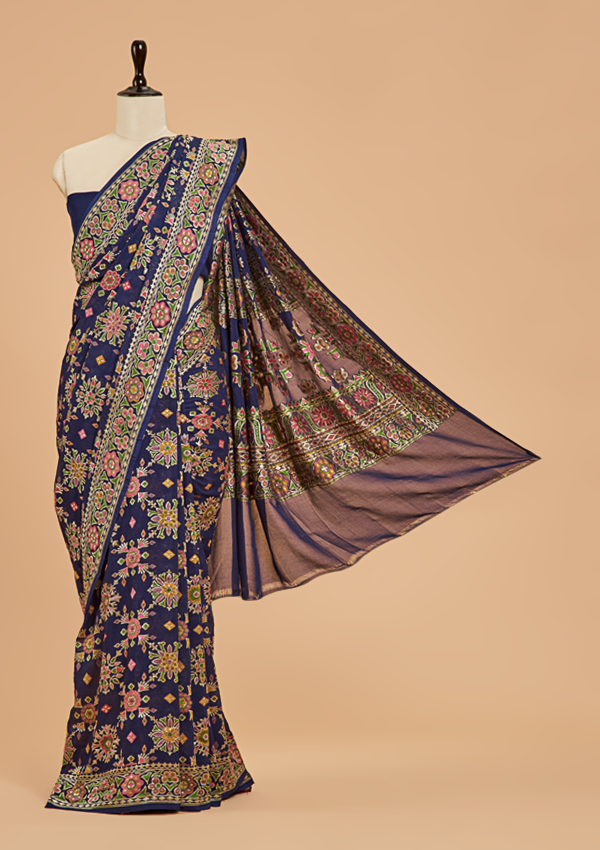 Navy Blue Jaal Saree in Georgette