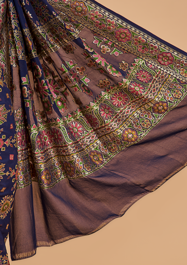 Navy Blue Jaal Saree in Georgette