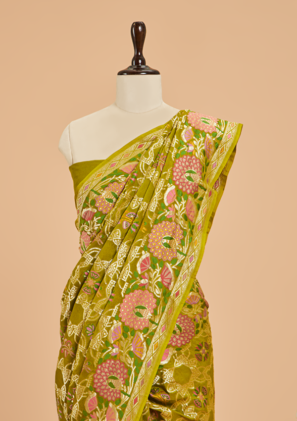 Olive Green Jaal Saree in Georgette