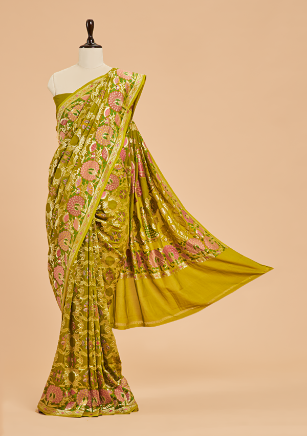 Olive Green Jaal Saree in Georgette